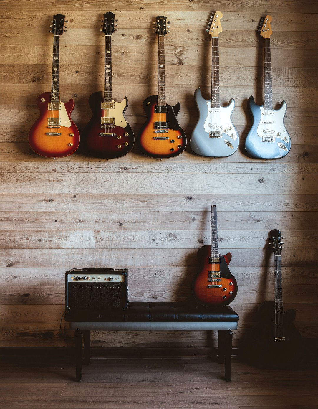 Guitar wall display - 30 rock and roll bedroom ideas