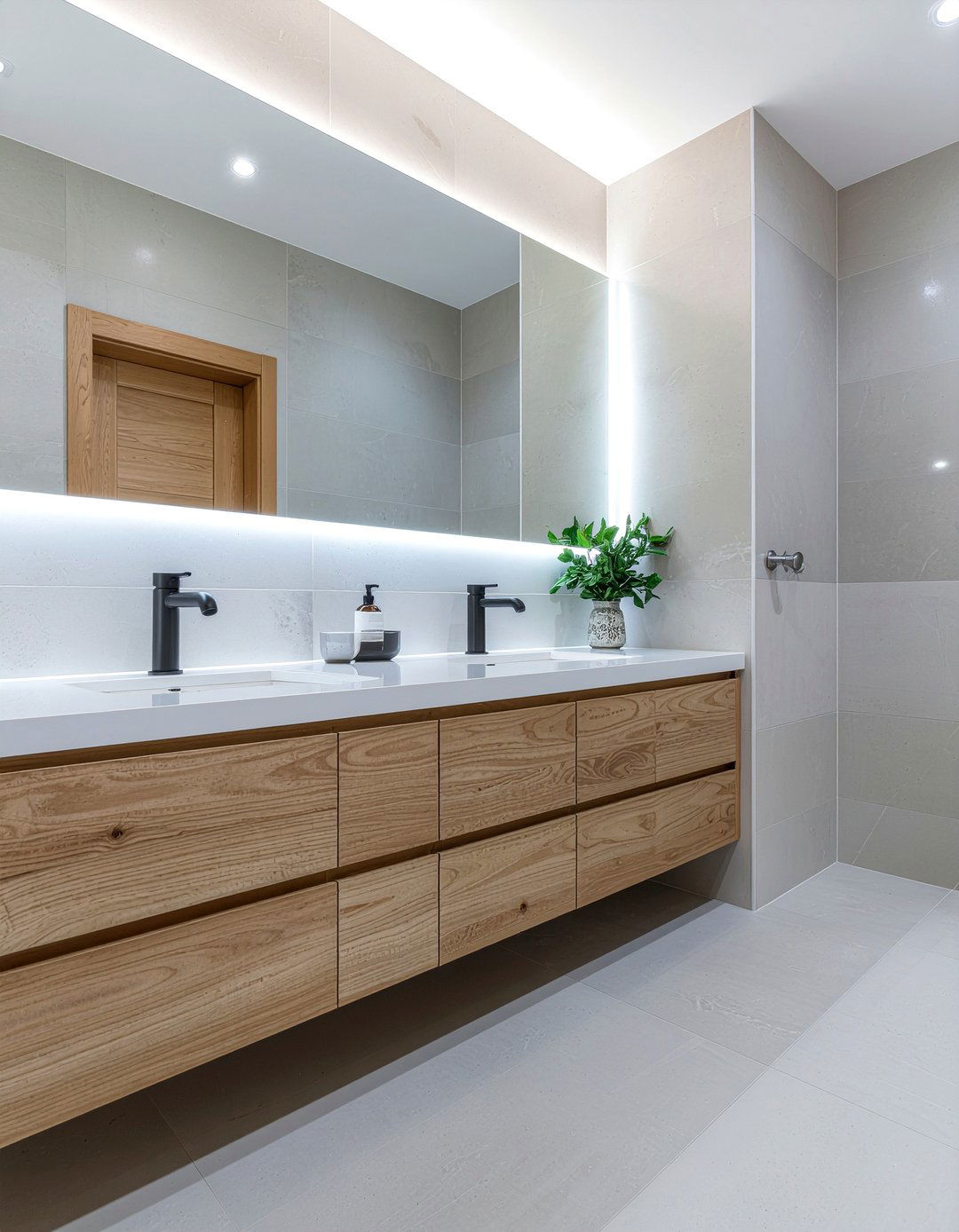 Gunmetal Finish And Light Oak - 30 bathroom finish mixing ideas