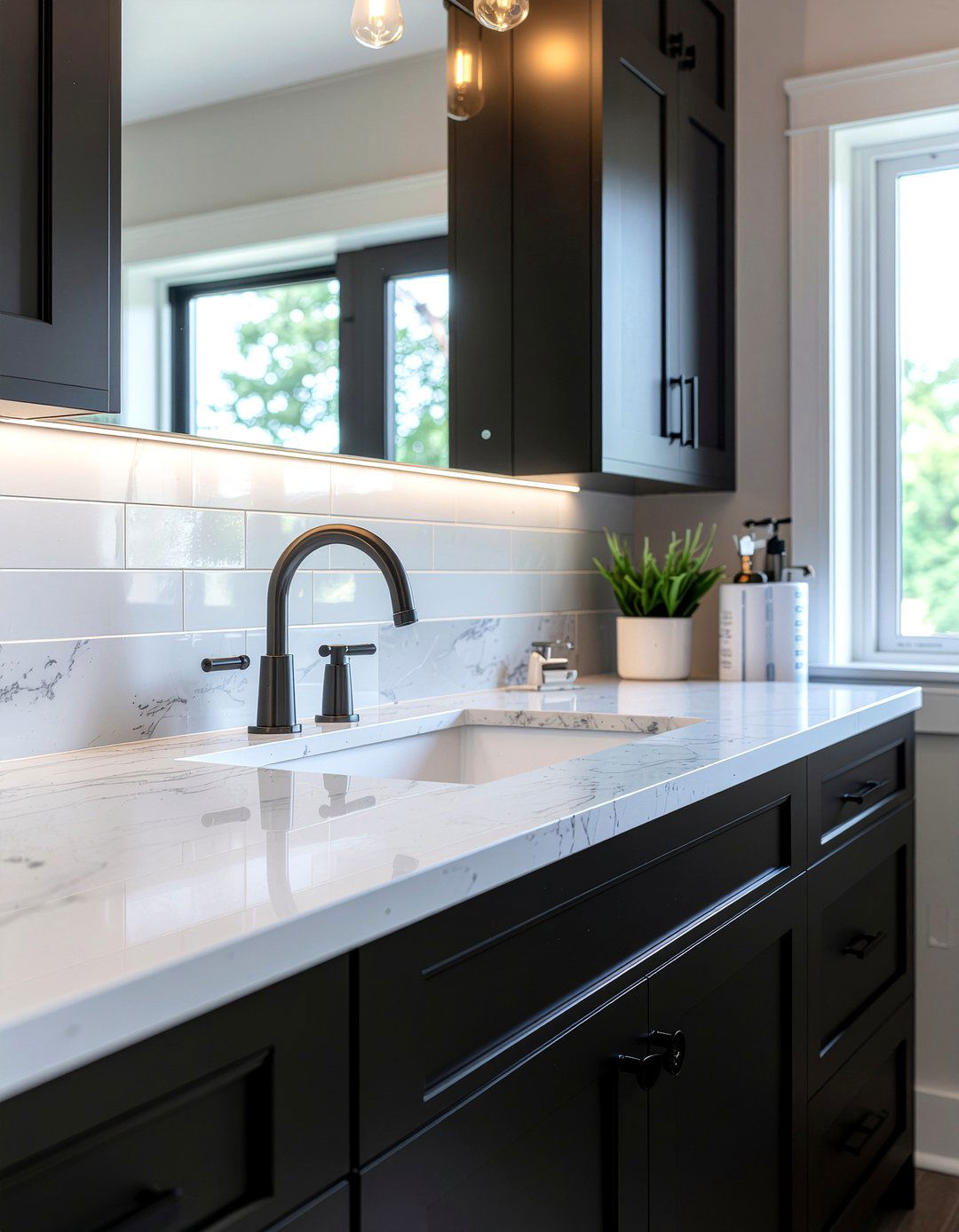 Gunmetal grey faucet - 30 bathroom fixture accent ideas