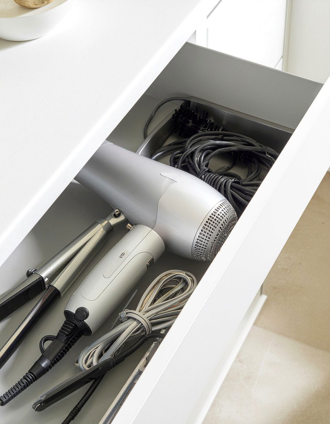 Hair Tool Drawer Storage - 30 bathroom drawer organizer ideas