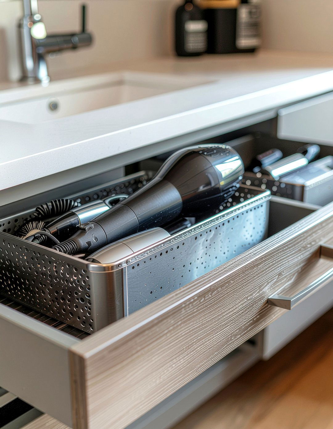 Hair tool station - 30 bathroom innovative storage ideas