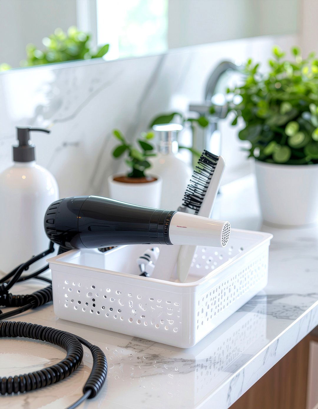 Hair tool station - 30 bathroom organization ideas