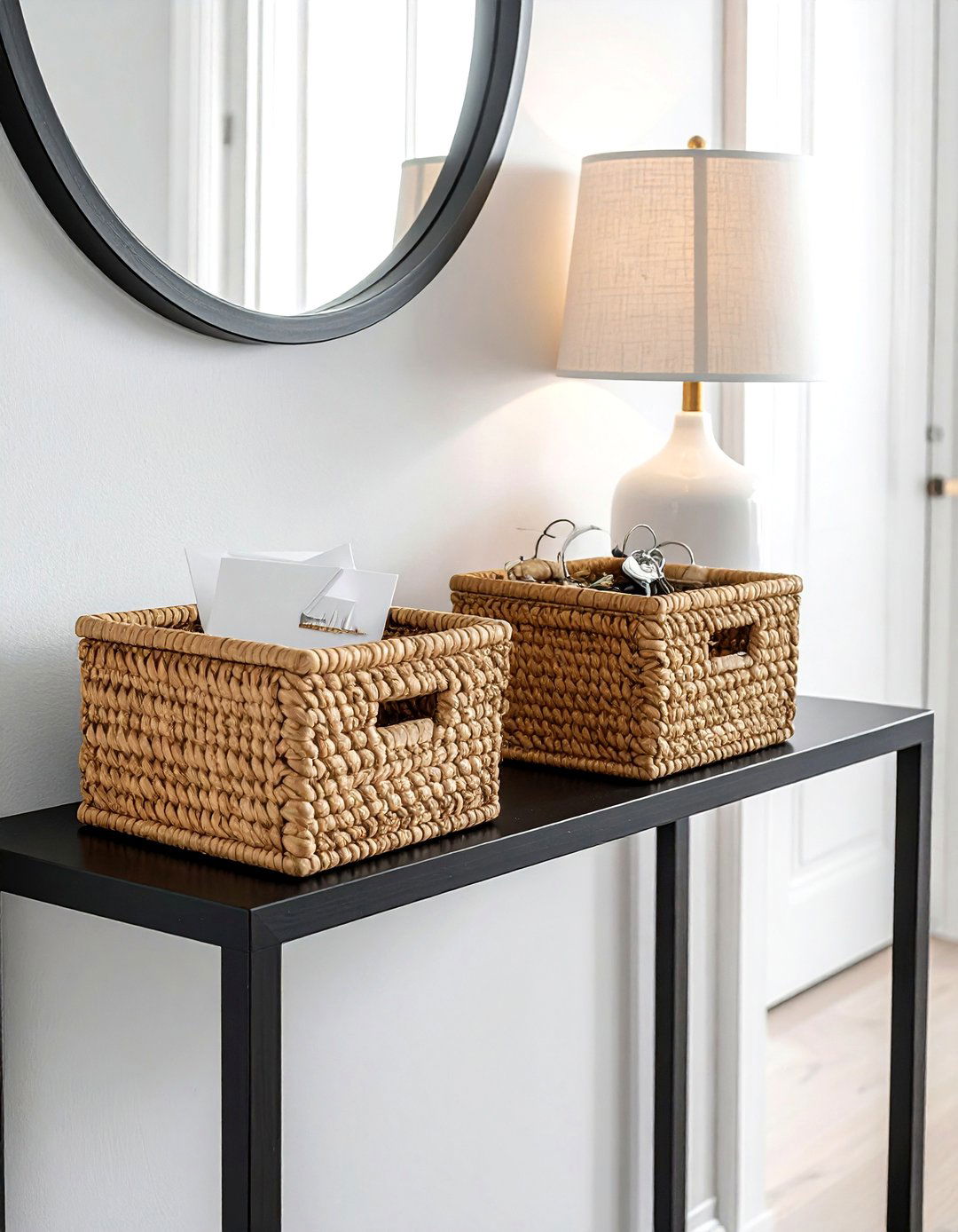 Hallway Console Storage - 30 rattan basket ideas