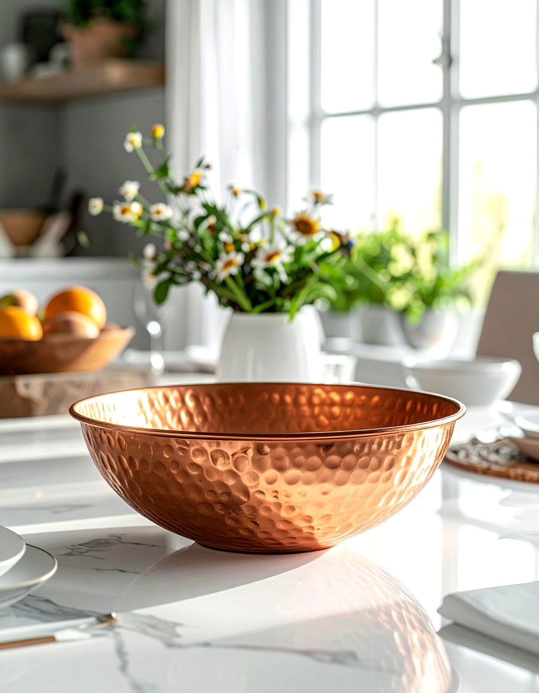 Hammered Copper Bowl Centerpiece - 30 bowl centerpiece dining ideas