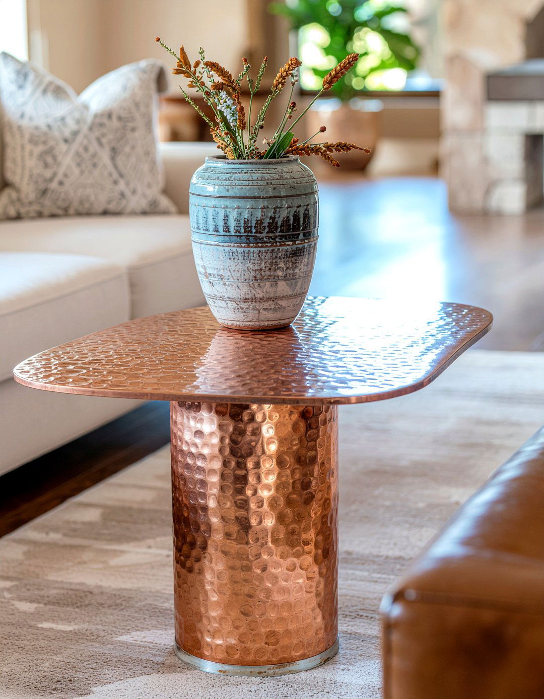 Hammered Copper End Table - 30 living room southwestern furniture ideas