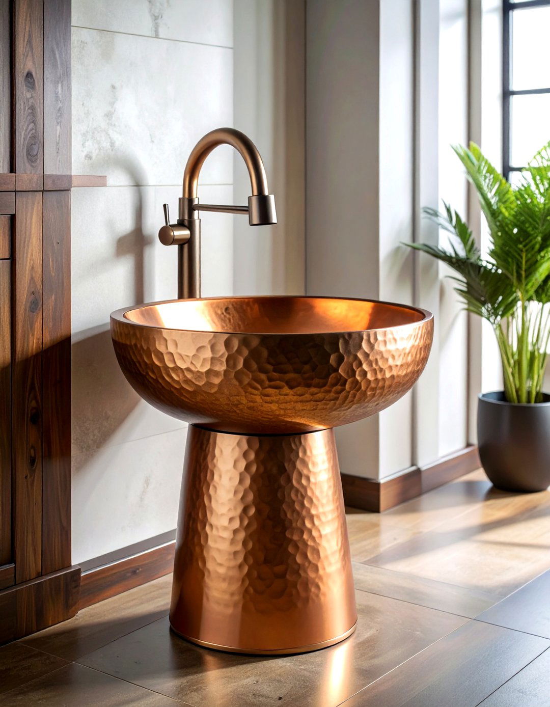 Hammered Copper Pedestal Sink - 30 pedestal sink ideas