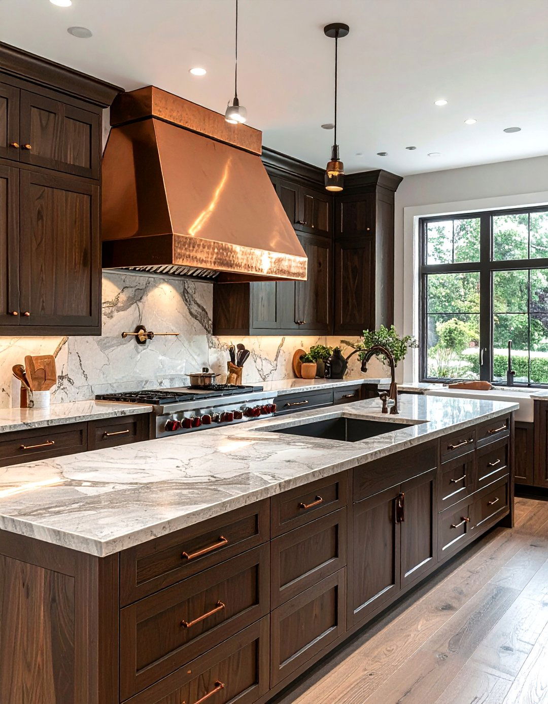 Hammered Copper Range Hood - 30 copper hood kitchen ideas