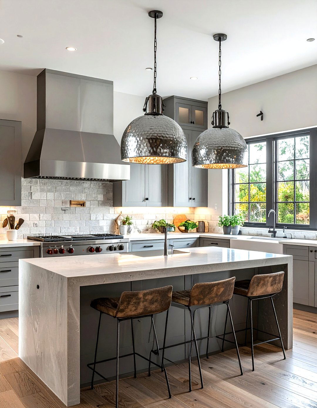 Hammered Metal Kitchen Pendant - 30 industrial pendant kitchen ideas