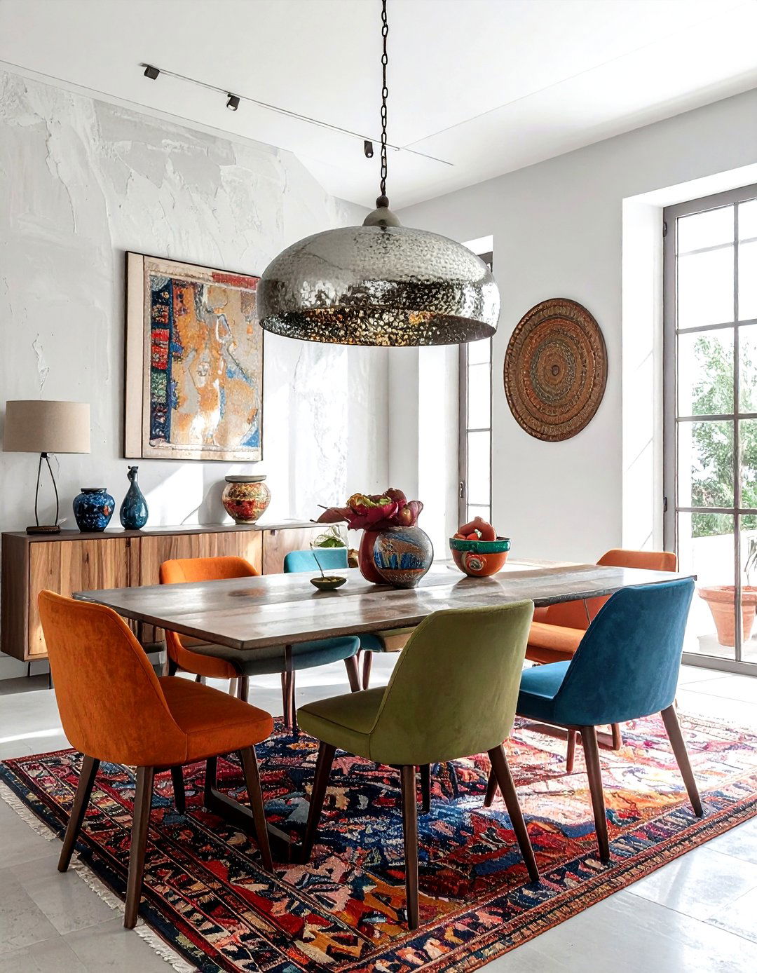 Hammered Metal Light - 30 low hanging pendant dining room ideas