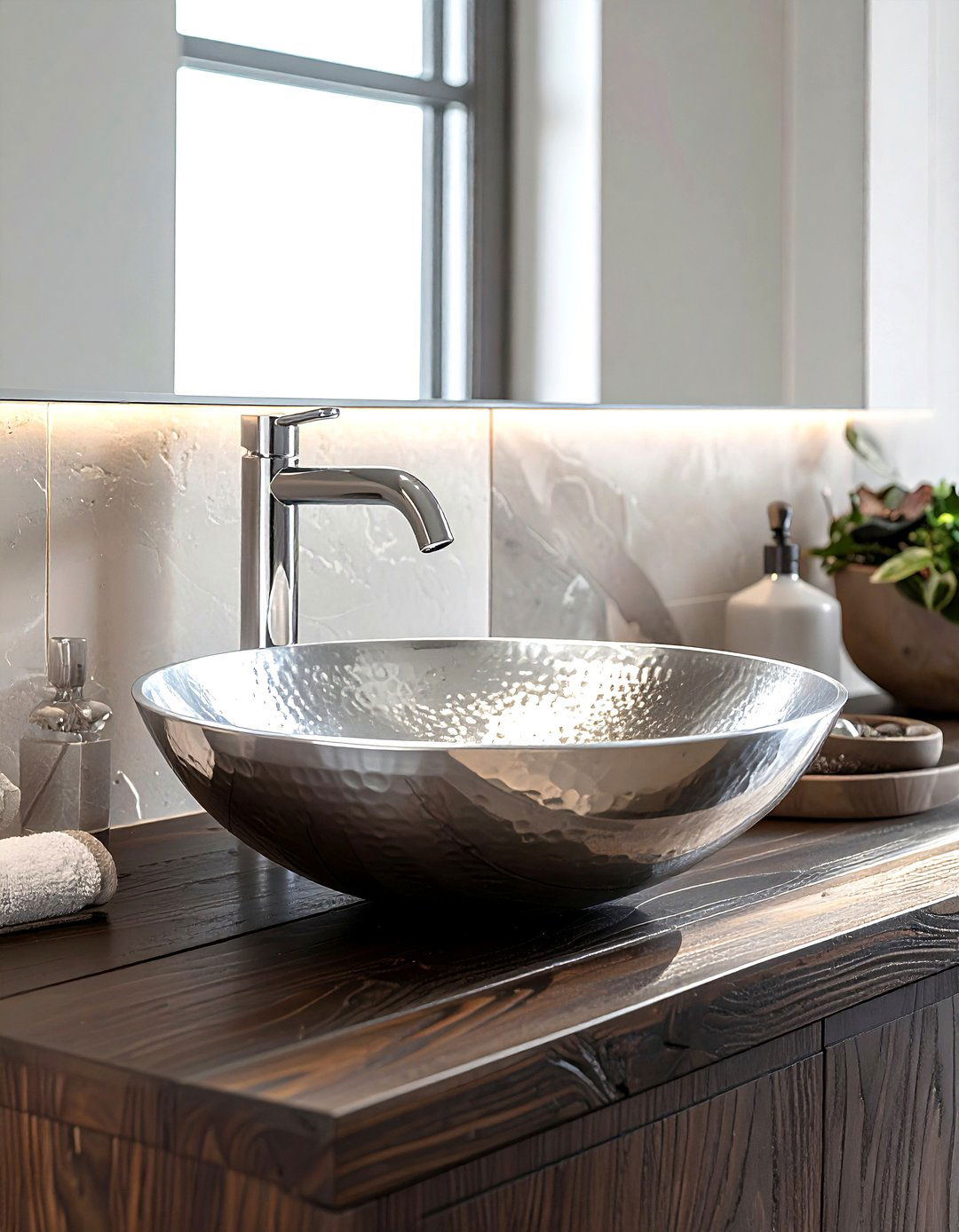 Hammered Metal Sink - 30 metal bathroom ideas