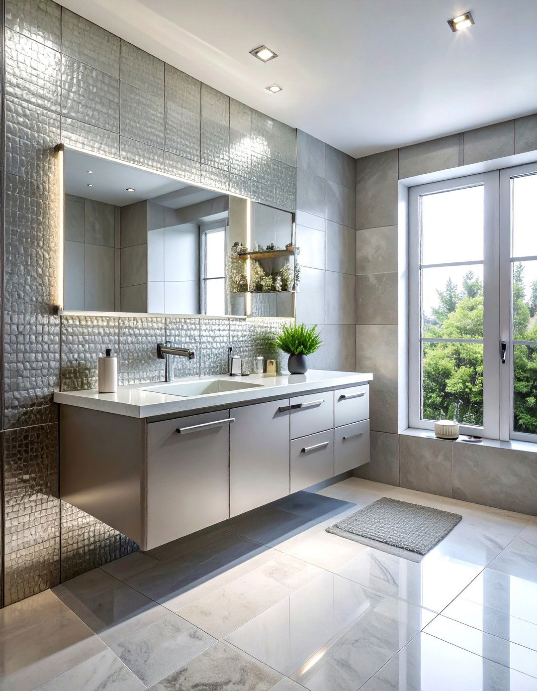 Hammered Metal Tile - 30 textured tile bathroom ideas