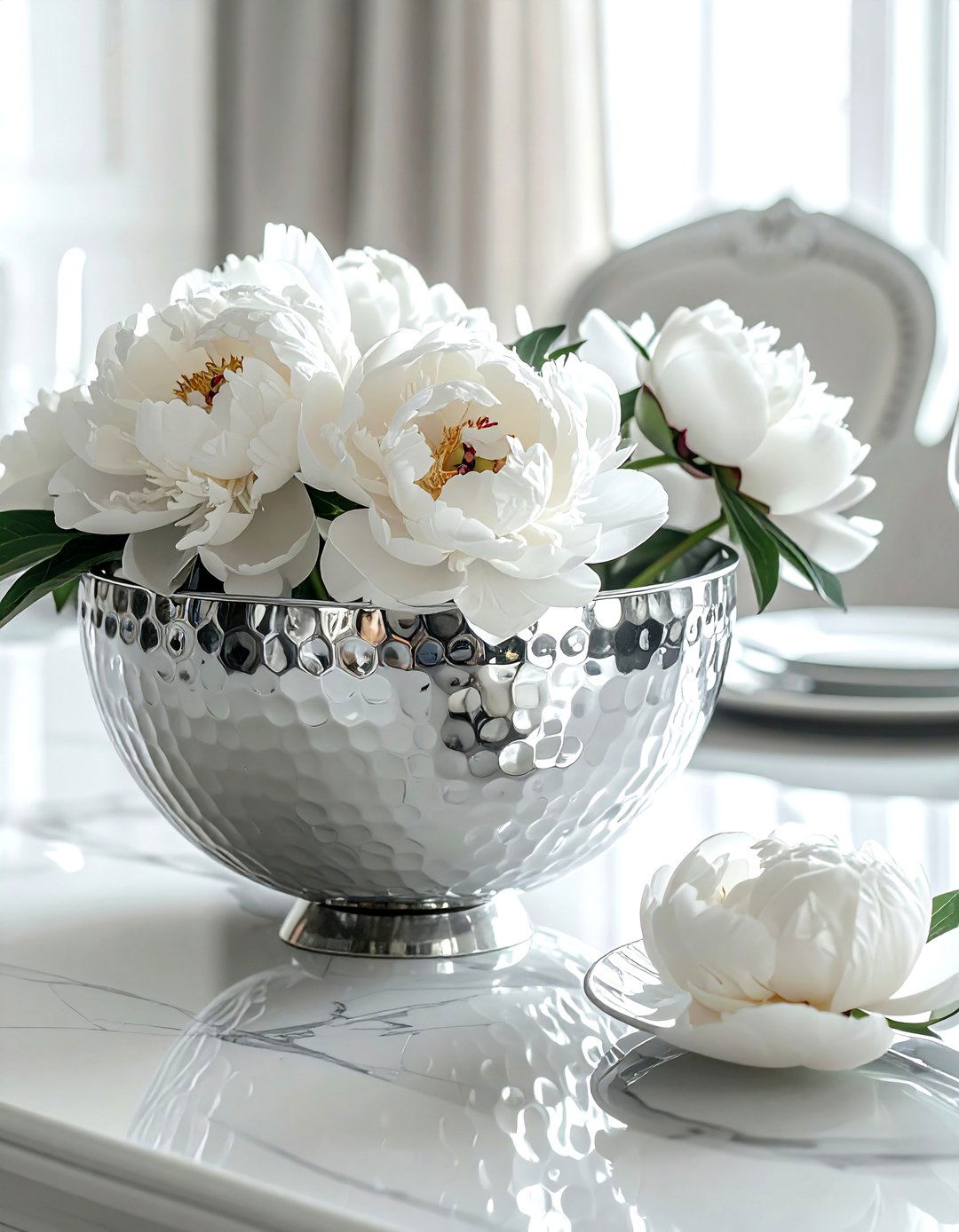 Hammered Silver Bowl Vase - 30 table vase ideas