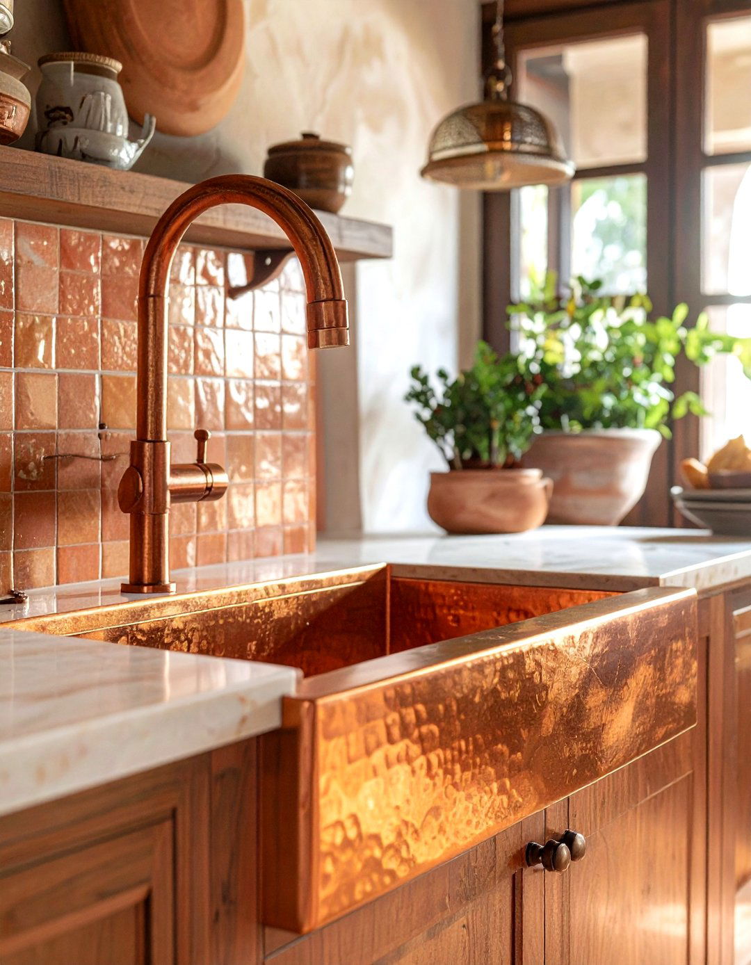 Hammered copper faucet finish - 30 copper kitchen faucet ideas