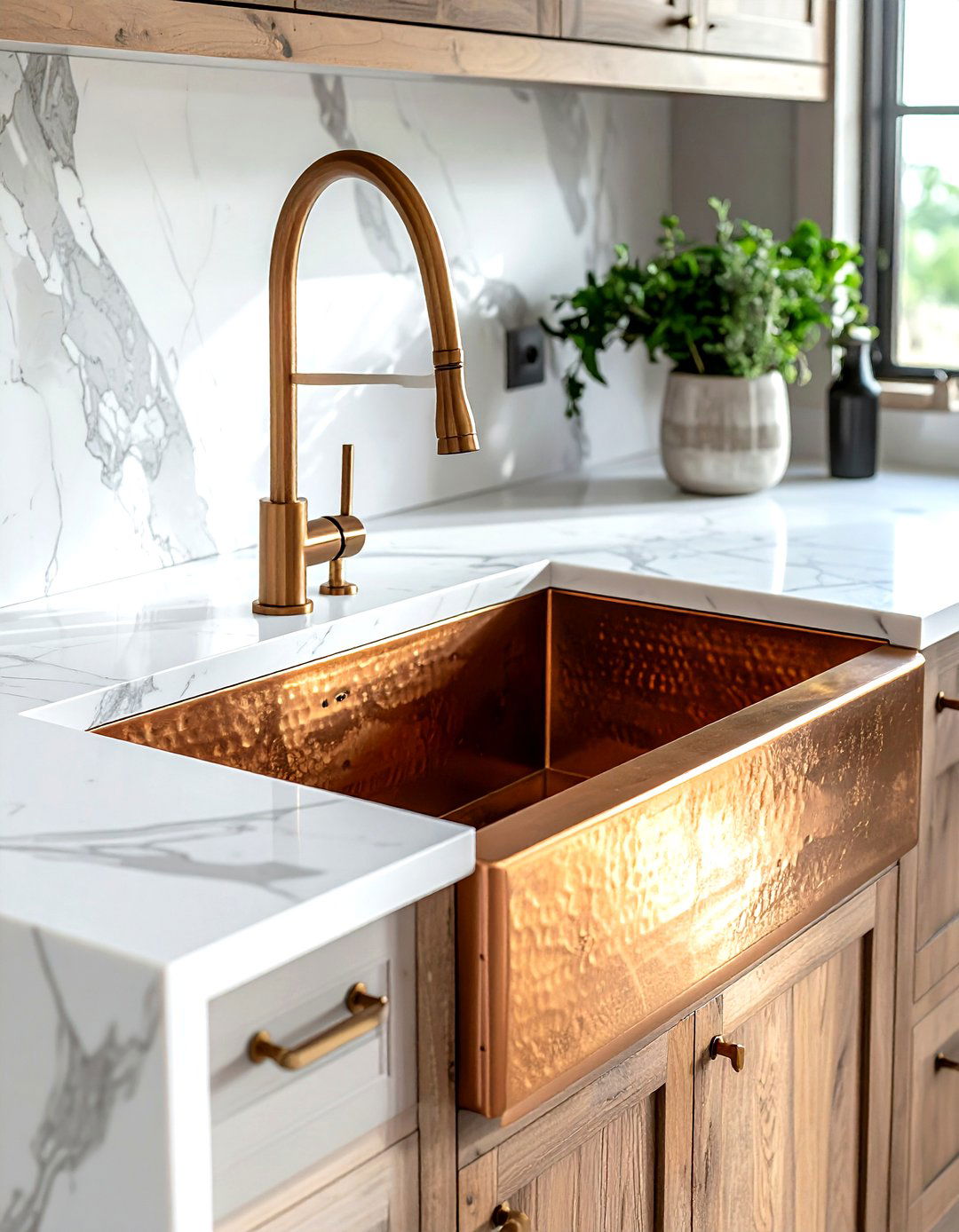 Hammered copper kitchen sink - 30 kitchen character ideas