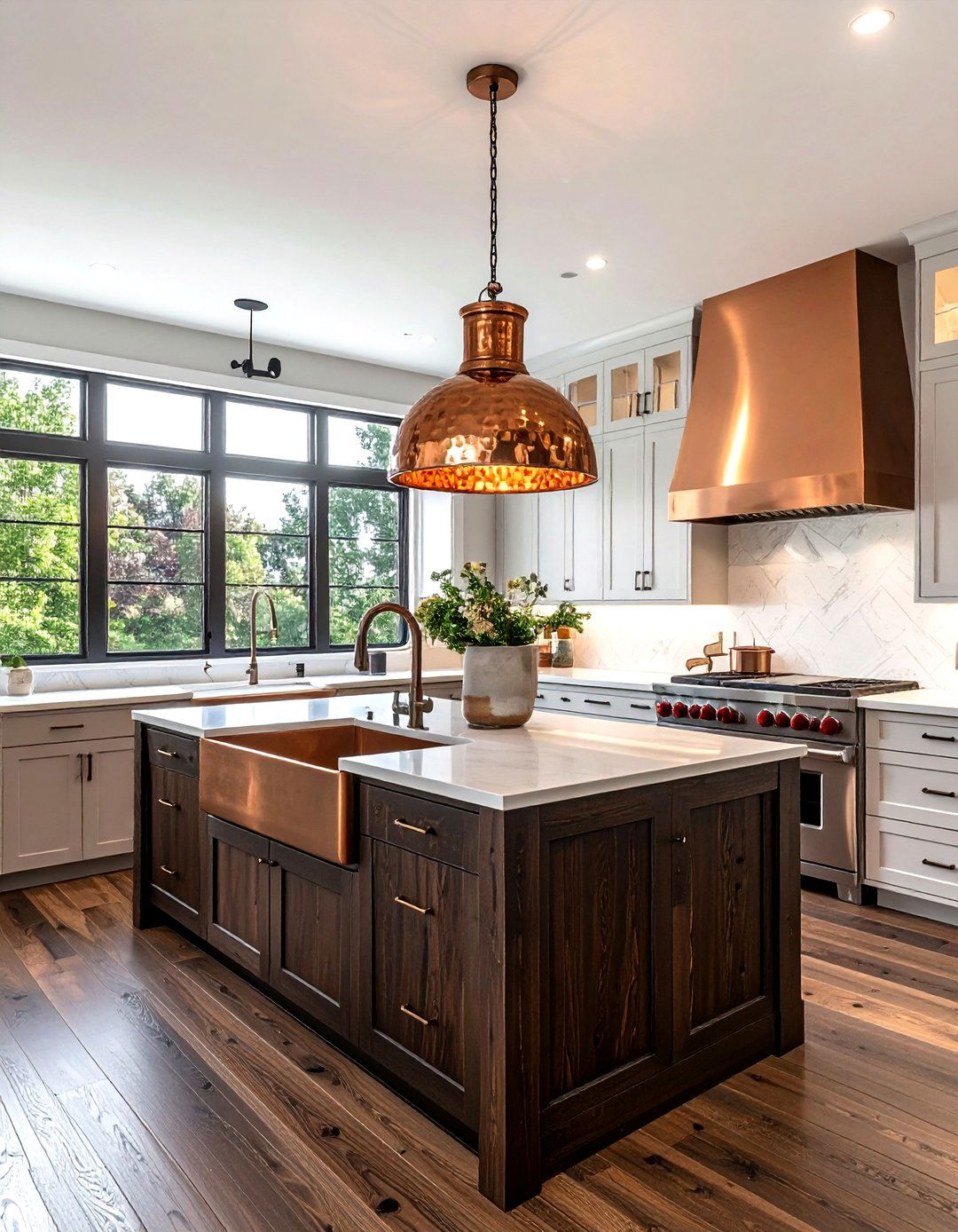 Hammered copper pendant - 30 kitchen island pendant ideas