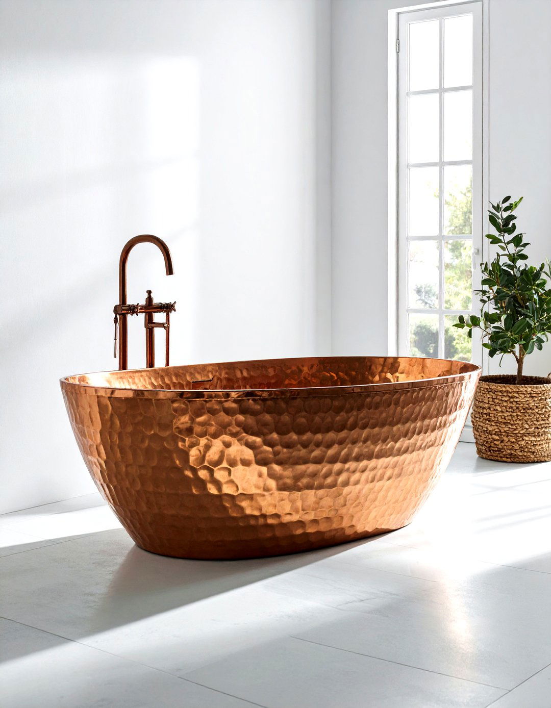 Hammered copper soaking tub - 30 Mediterranean bathroom ideas