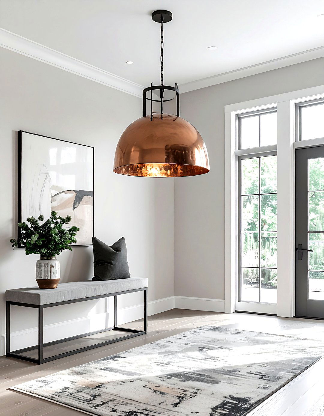 Hammered copper steel light - 30 mixed metal decor ideas