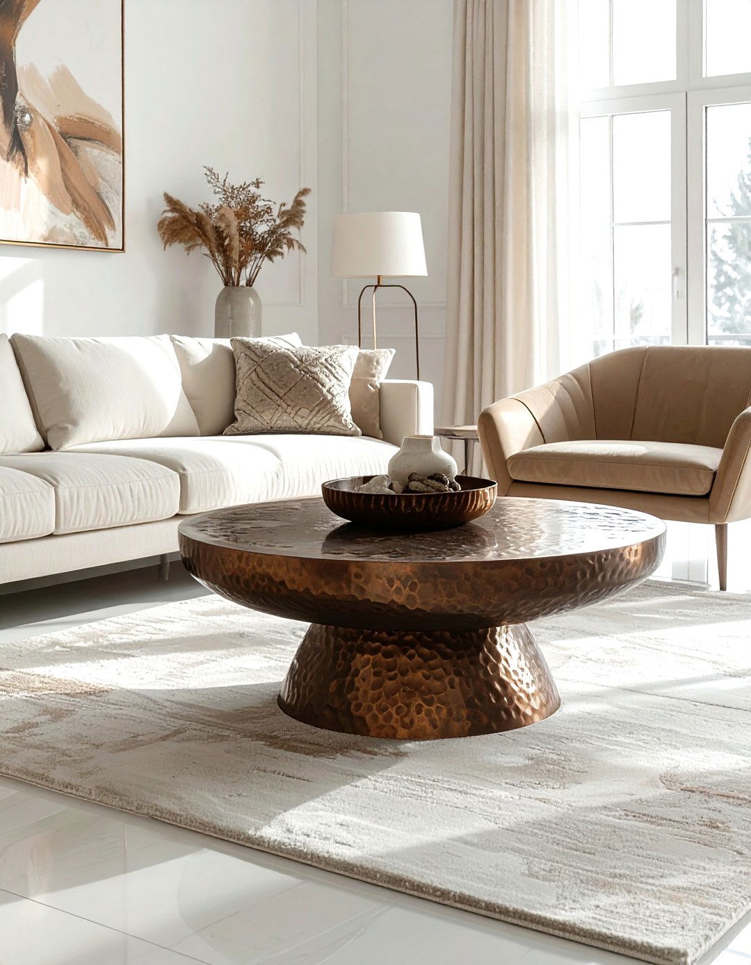 Hammered metal coffee table - 30 textured decor ideas
