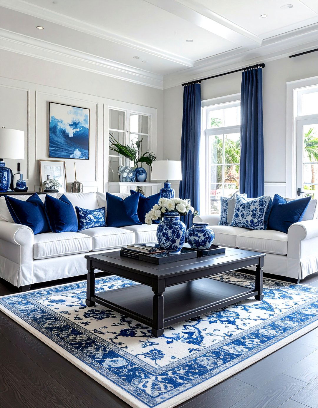 Hamptons Style Living Room - 30 coastal blue living room ideas
