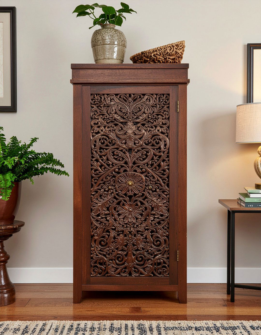 Hand Carved Wood Cabinet - 30 living room southwestern furniture ideas