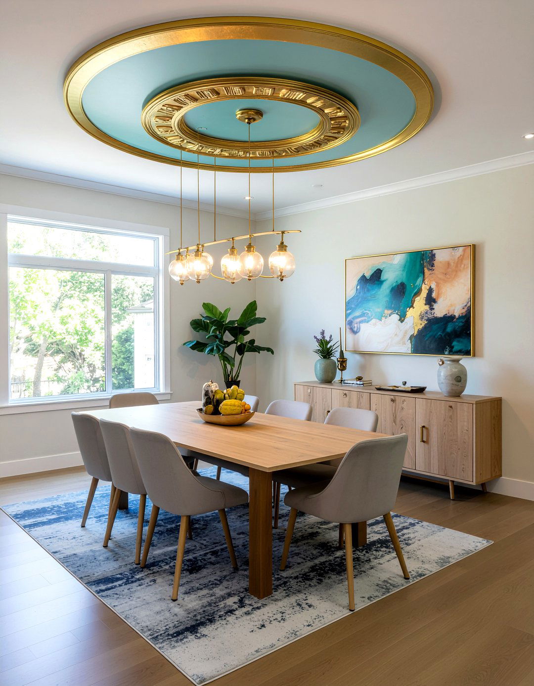 Hand Painted Artistic Medallion - 30 dining room ceiling medallion ideas
