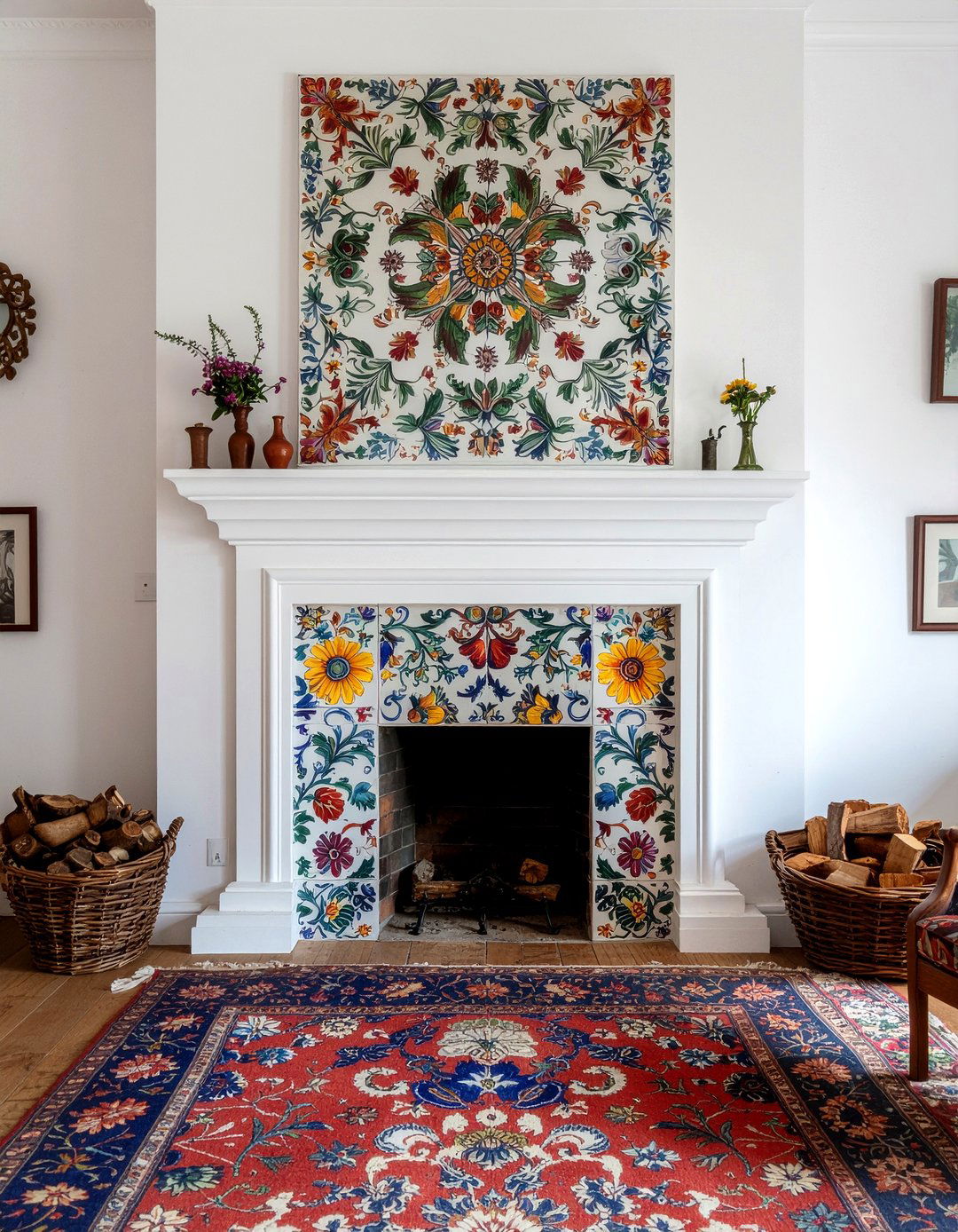 Hand Painted Talavera Tile - 30 living room fireplace tile ideas