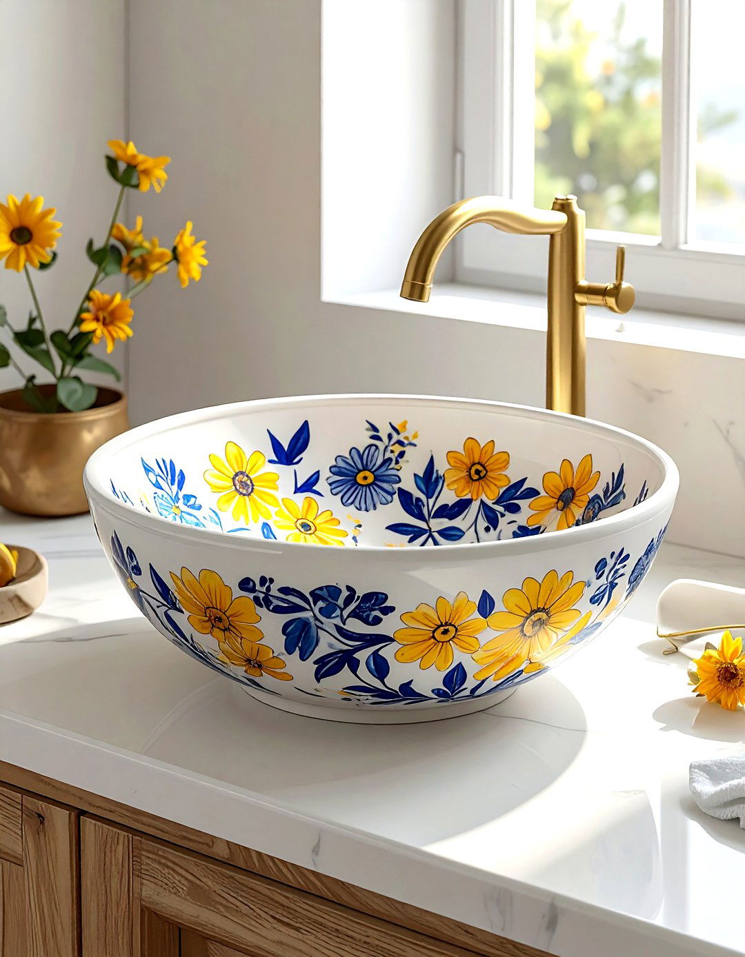 Hand painted ceramic sink - 30 Mediterranean bathroom ideas