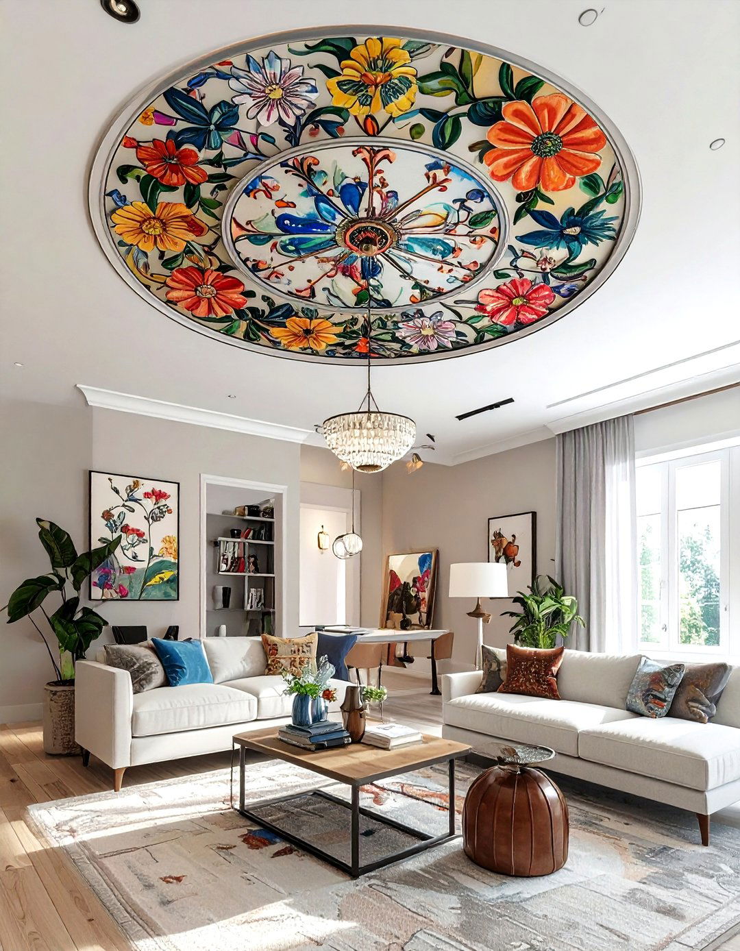 Hand painted medallion - 30 living room ceiling medallion ideas