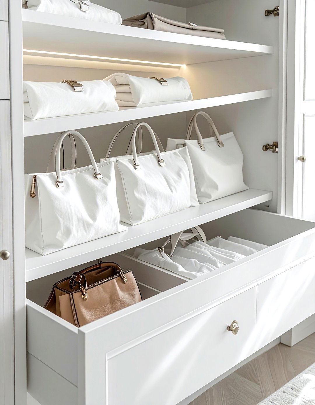 Handbag Dust Bag Storage - 30 bedroom drawer organization ideas