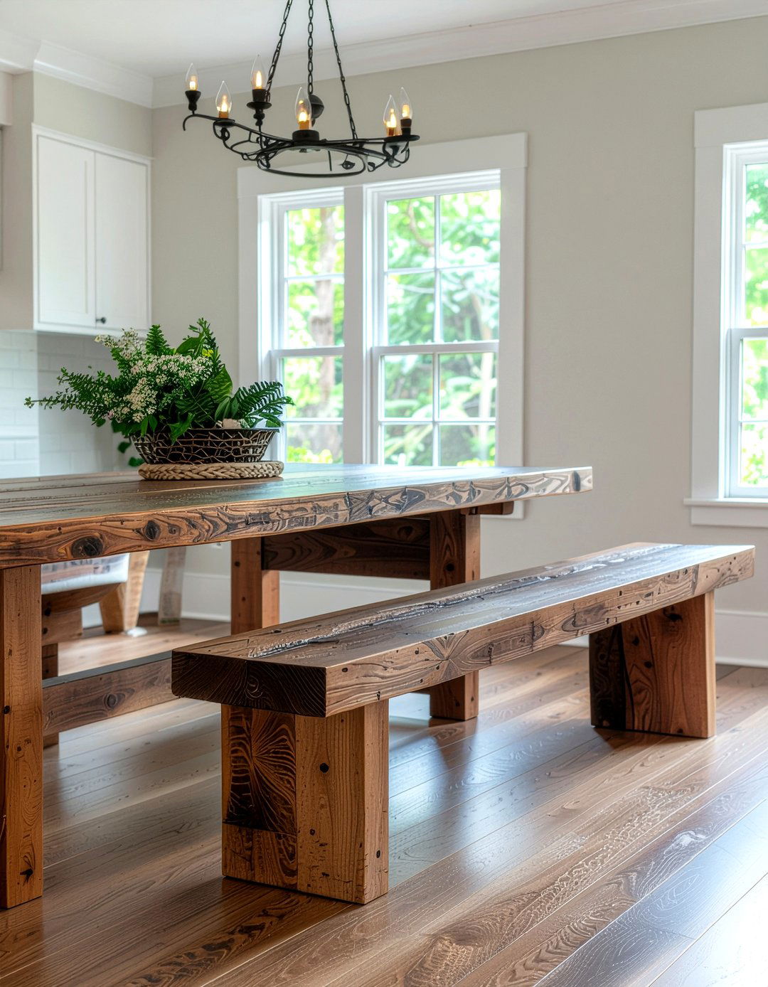 Handcrafted wooden bench - 30 heirloom dining room ideas