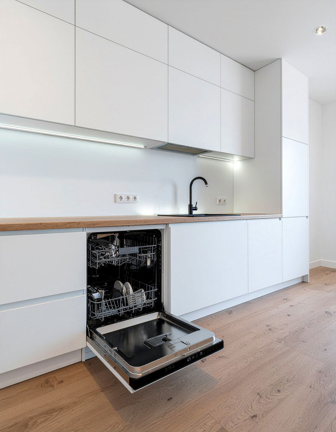 Handleless Kitchen Cabinets - 30 panel-ready dishwasher kitchen ideas