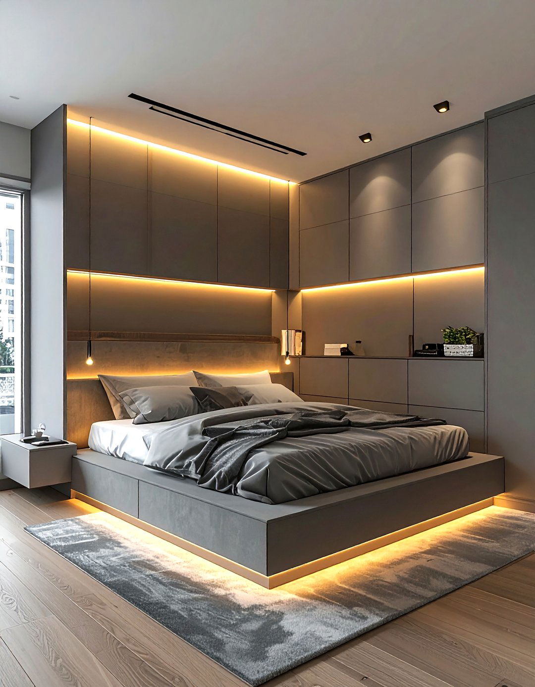 Handleless Wall Cabinet - 30 bedroom overhead storage ideas