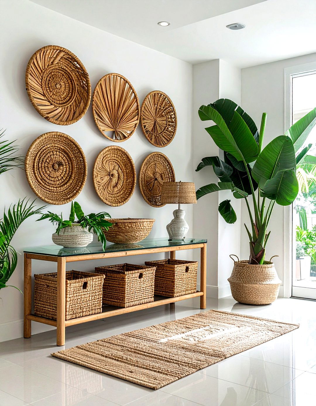 Handwoven Palm Leaf Wall Art - 30 basket wall decor ideas