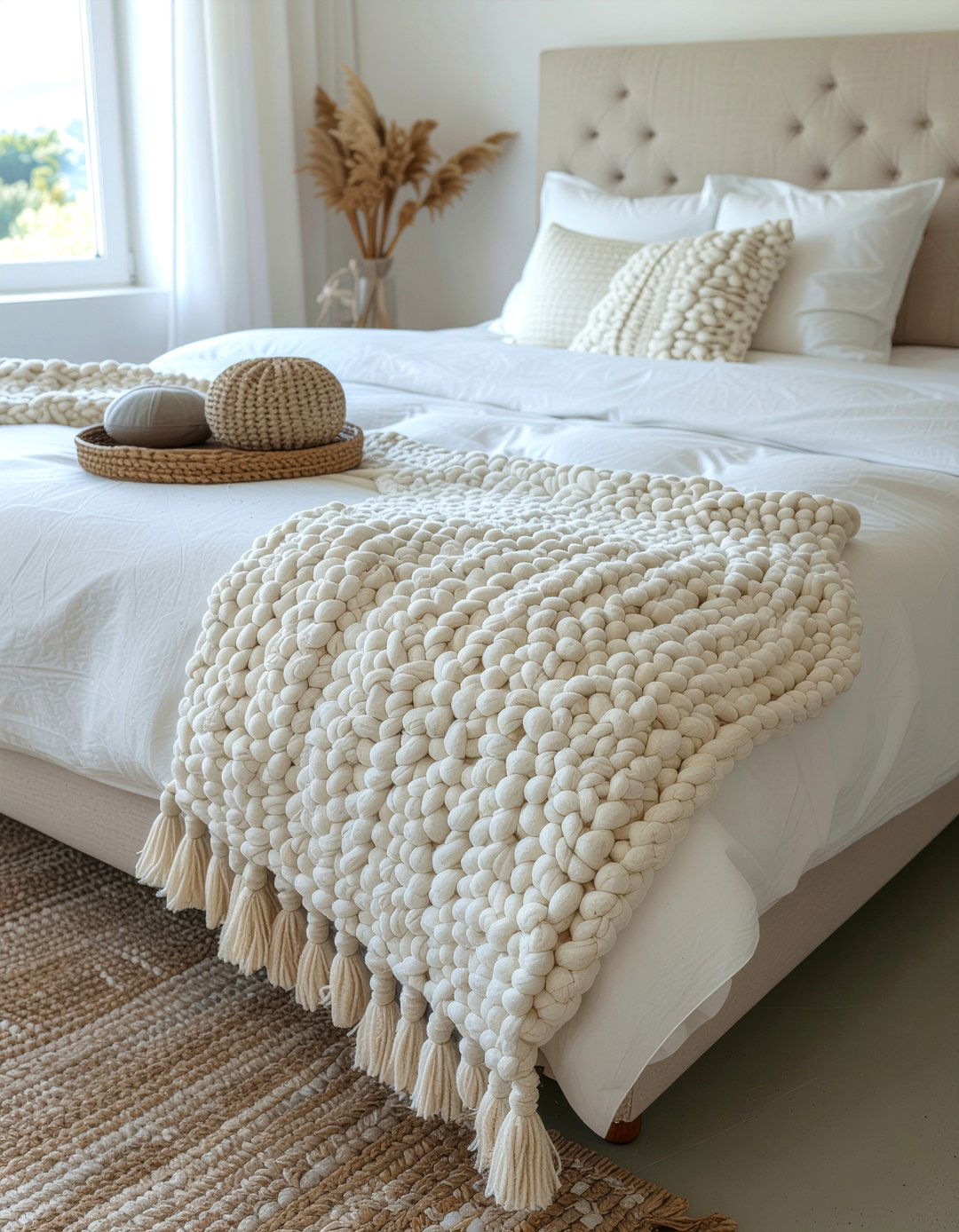 Handwoven Pom Pom Blanket - 30 Moroccan bedroom ideas