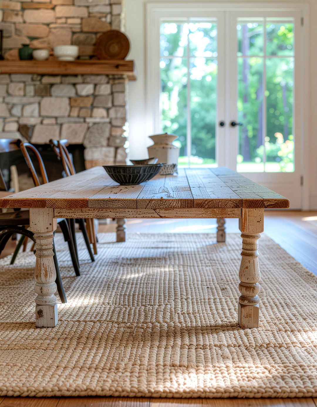 Handwoven jute rug for rustic dining room - 30 jute rug dining room ideas