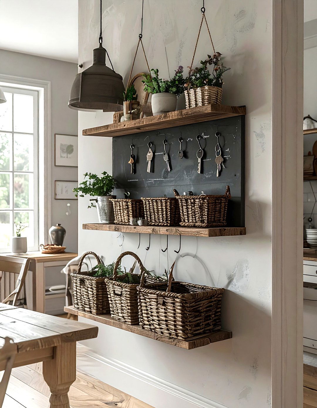 Hanging Chalkboard Organizer - 30 dining room hanging storage ideas