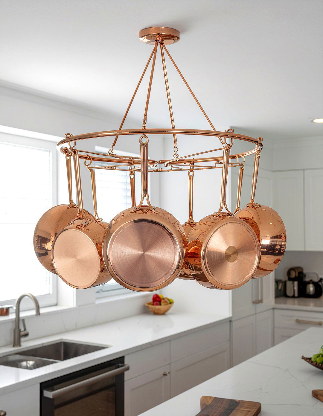 Hanging Copper Pot Rack - 30 inviting kitchen ideas