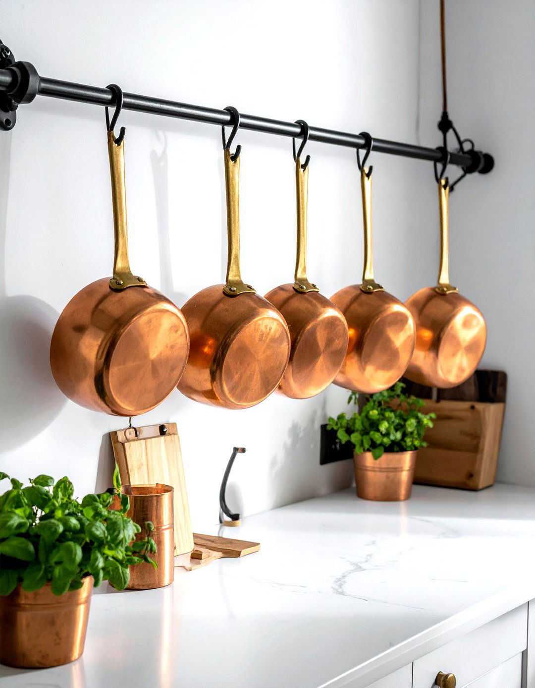 Hanging Copper Pots - 30 thrift store dining room ideas