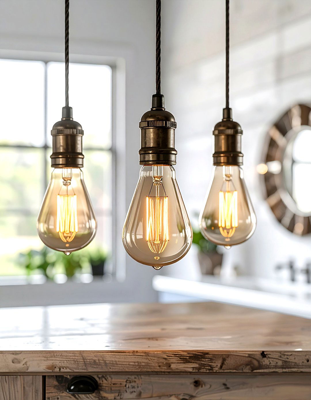 Hanging Edison Bulb Lighting - 30 rustic bathroom ideas