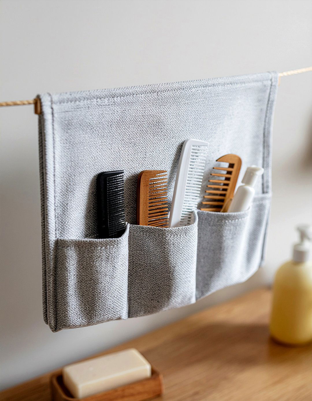 Hanging Fabric Pocket - 30 bathroom DIY storage ideas