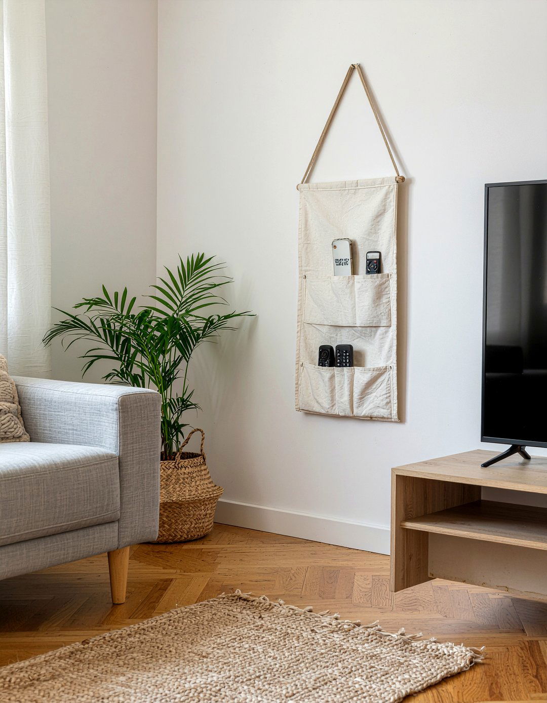 Hanging Fabric Wall Pocket - 30 living room remote control storage ideas