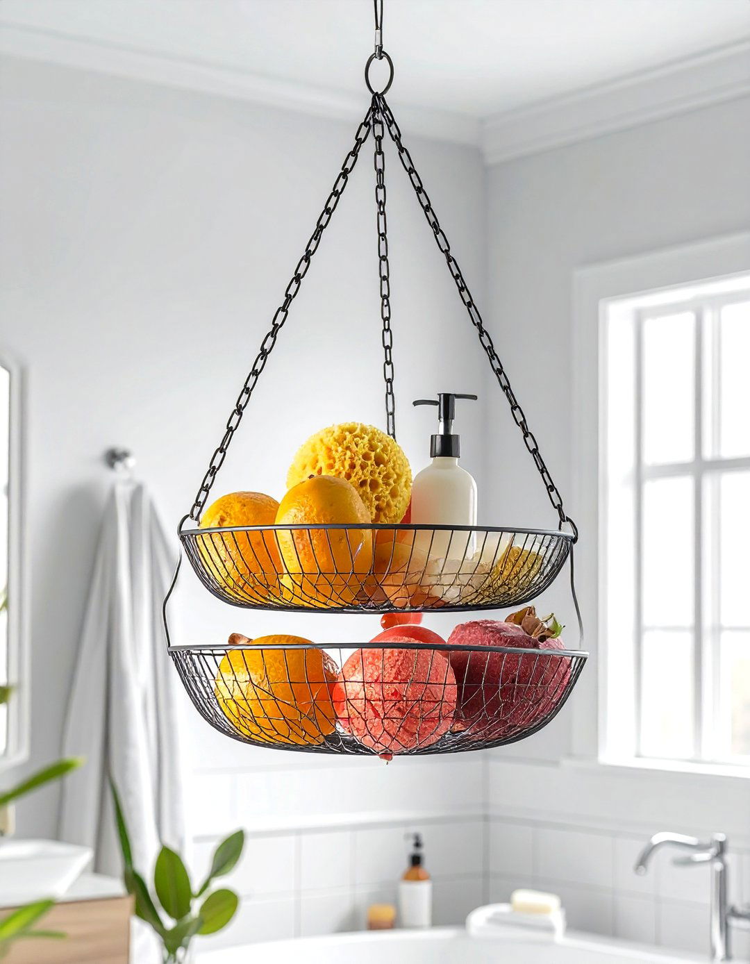 Hanging Fruit Basket - 30 bathroom hanging storage ideas