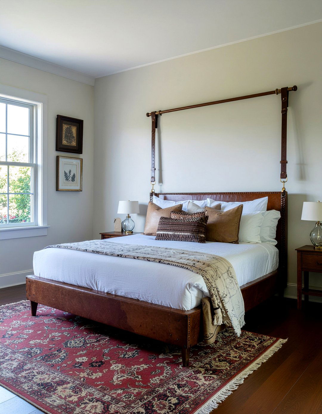 Hanging Leather Strap - 30 bedroom floating headboard ideas