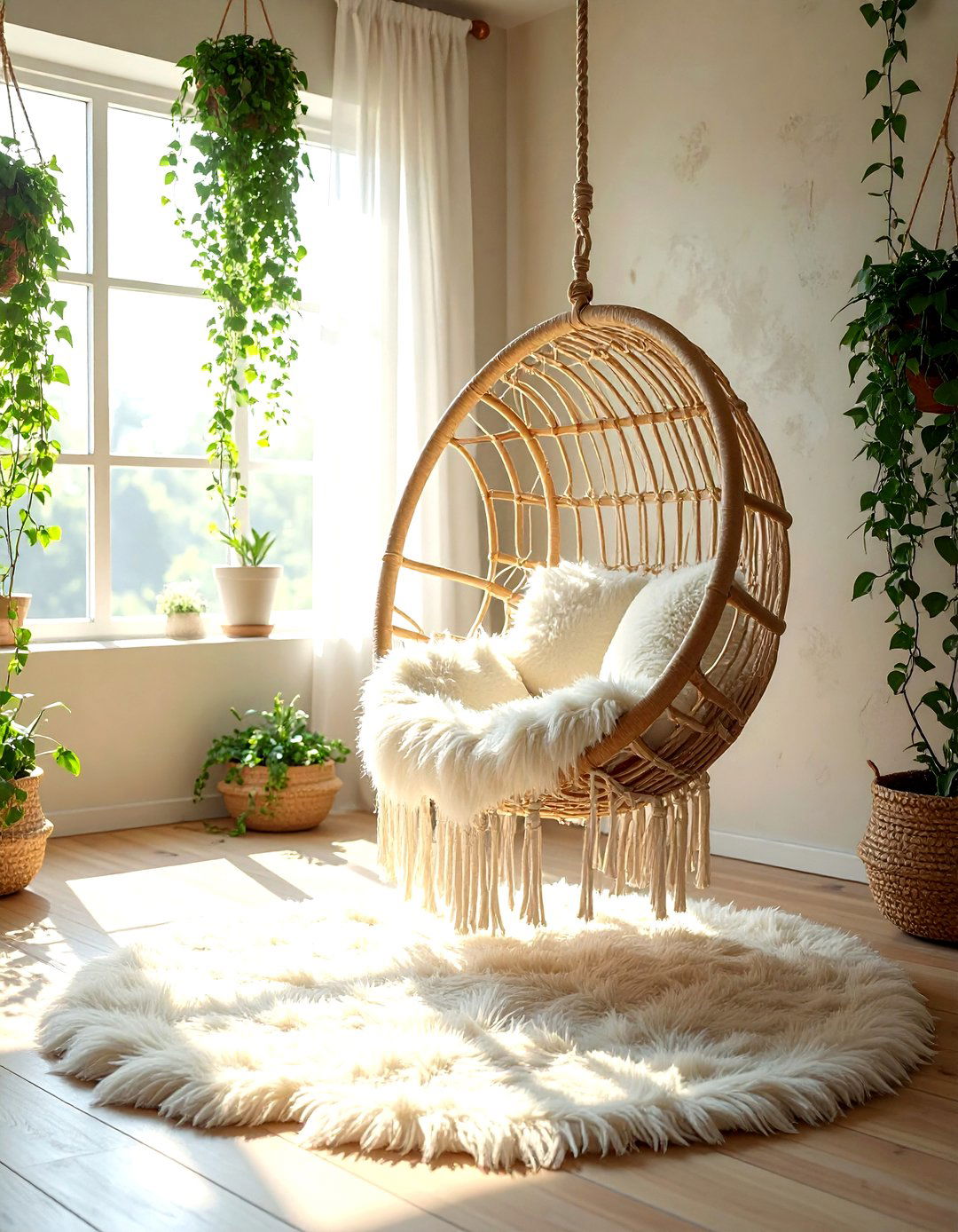 Hanging Macrame Chair - 30 living room Bohemian furniture ideas
