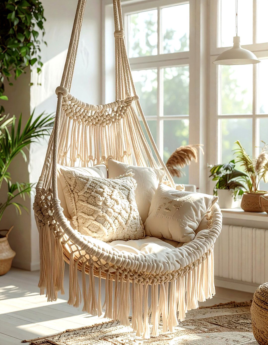 Hanging Macrame Net - 30 living room pillow storage ideas
