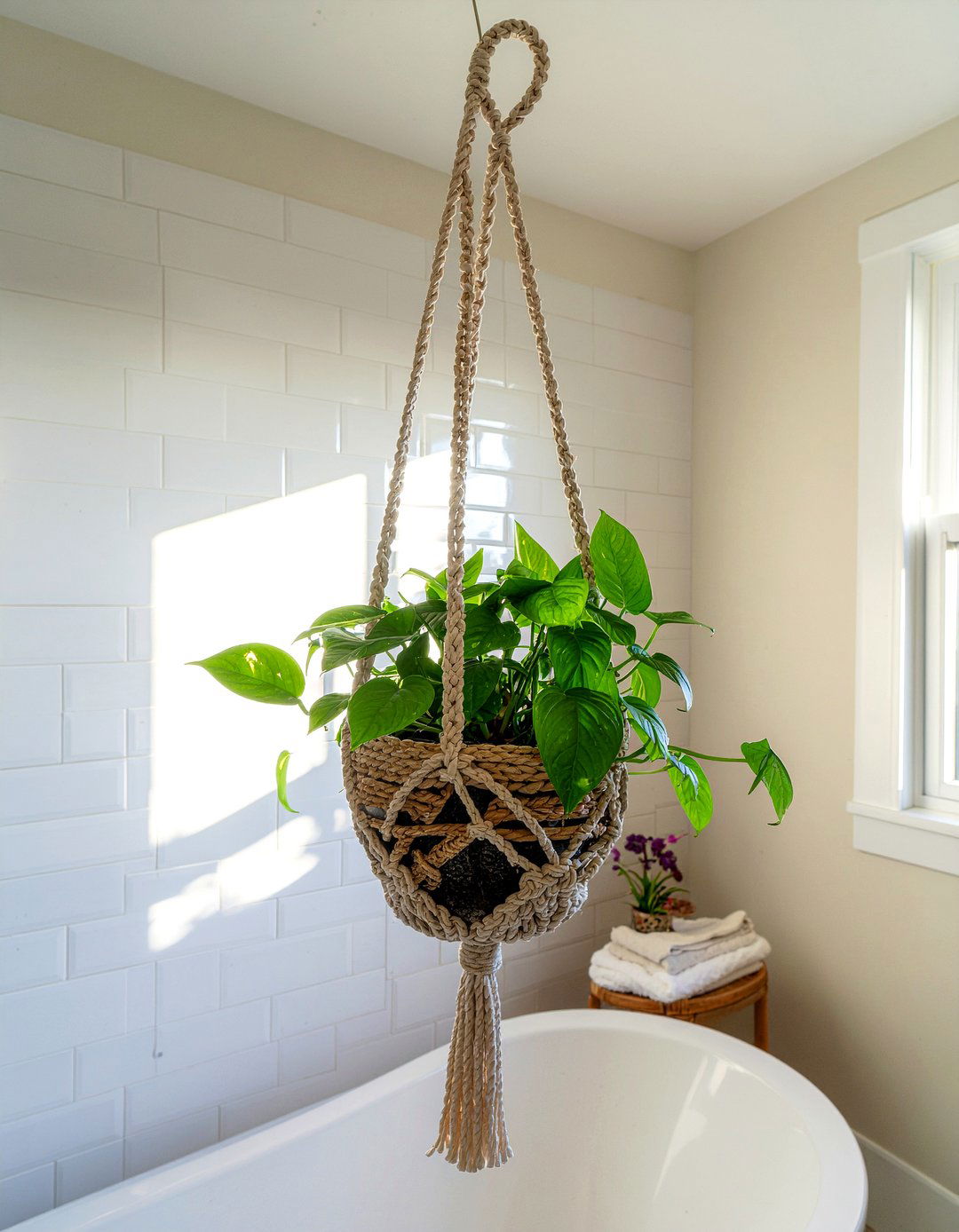 Hanging Macrame Planter - 30 bathroom planter ideas