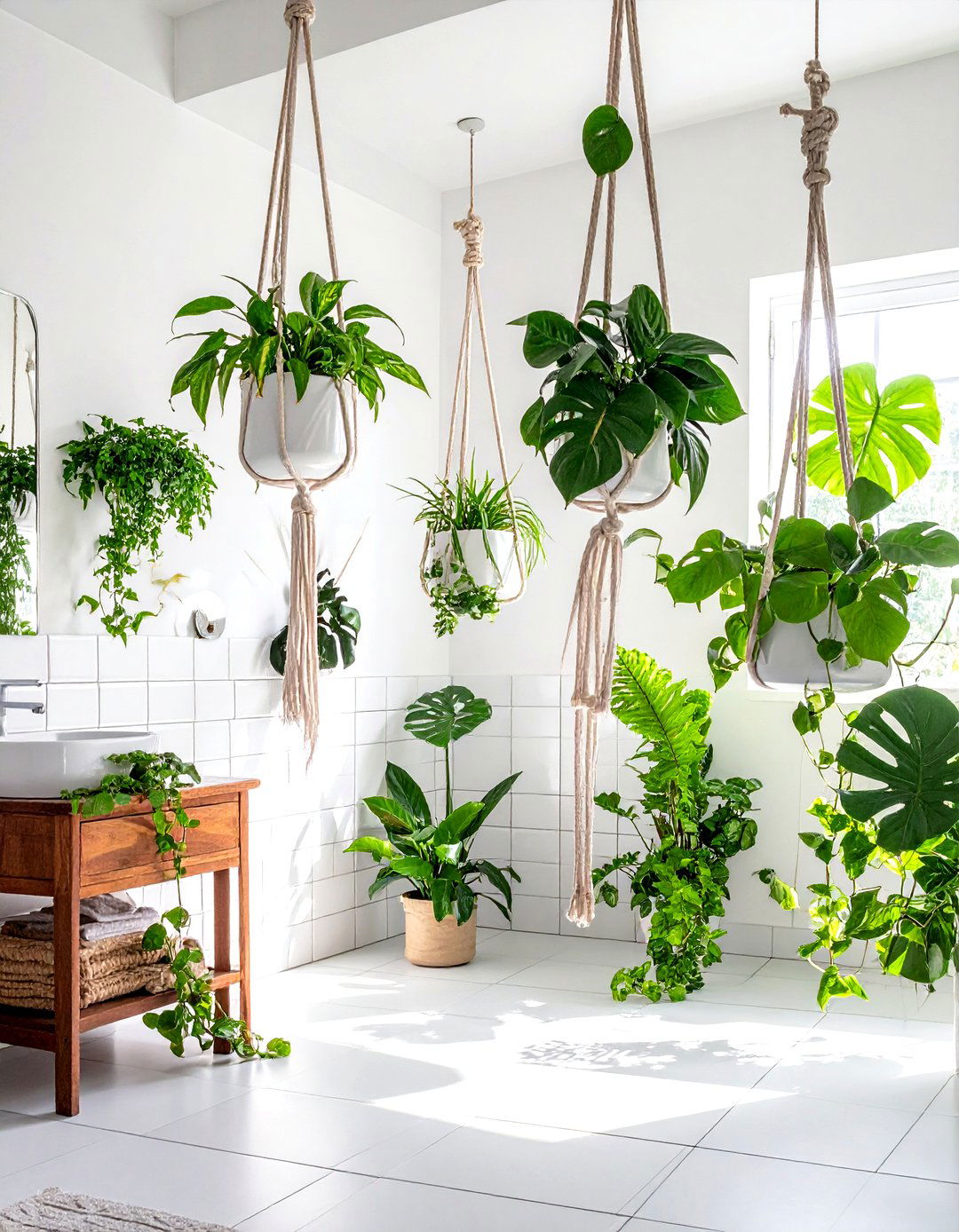 Hanging Plant Decor - 30 studio apartment bathroom ideas