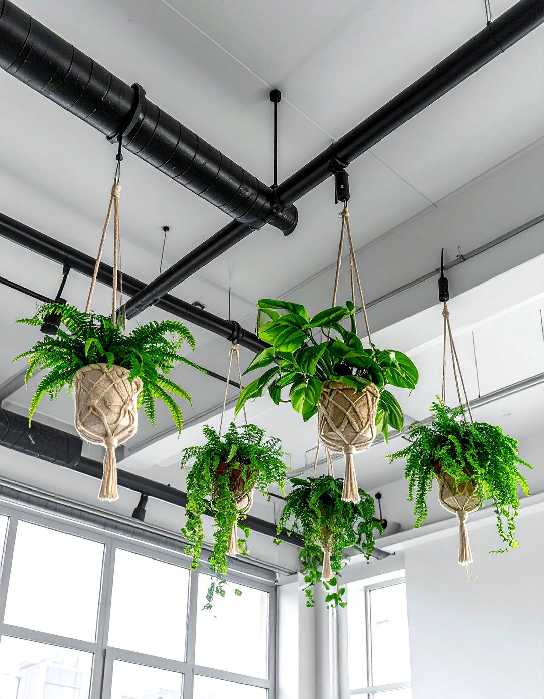 Hanging Planters Ceiling Pipe - 30 industrial green living room ideas