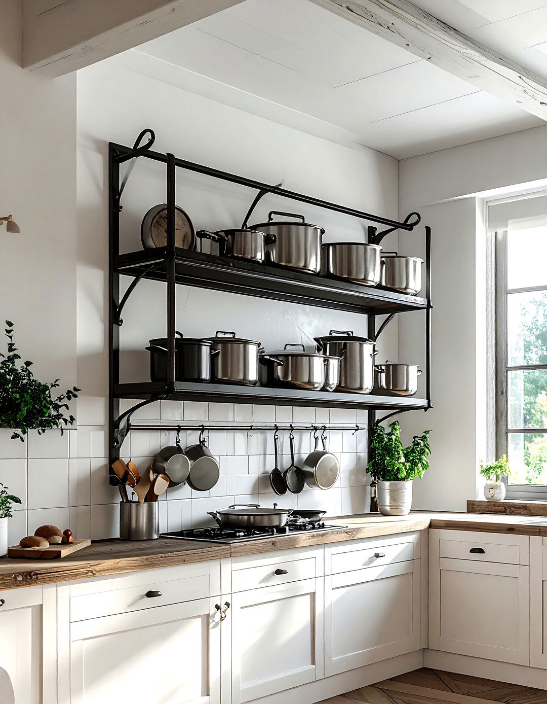 Hanging Pot Rack - 30 space-saving kitchen ideas