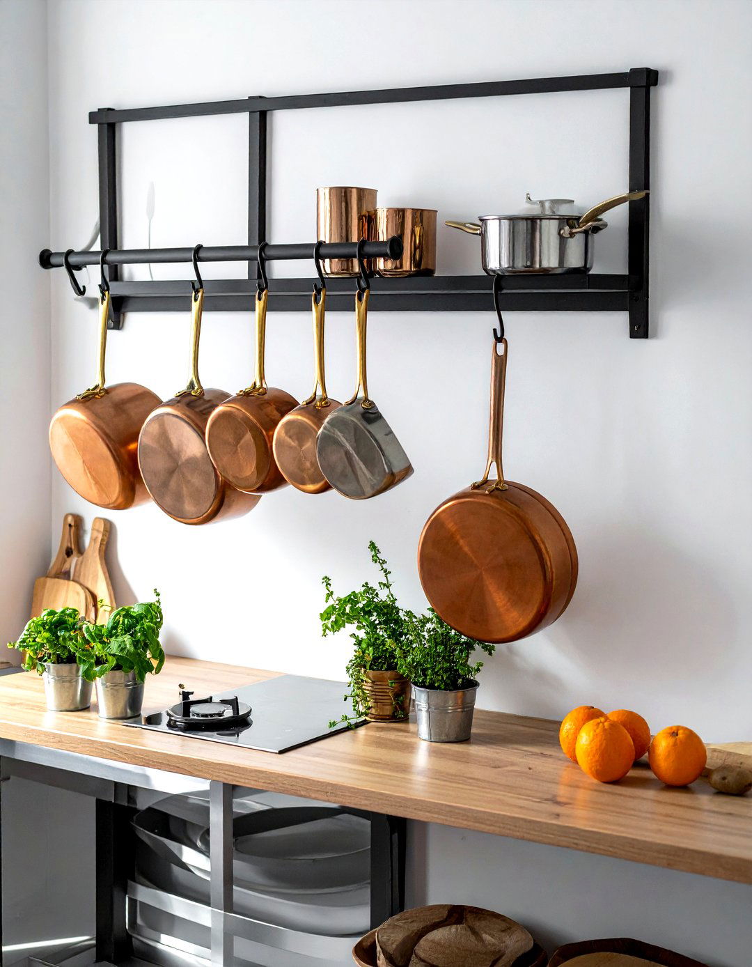 Hanging Pot Rack - 30 temporary kitchen ideas